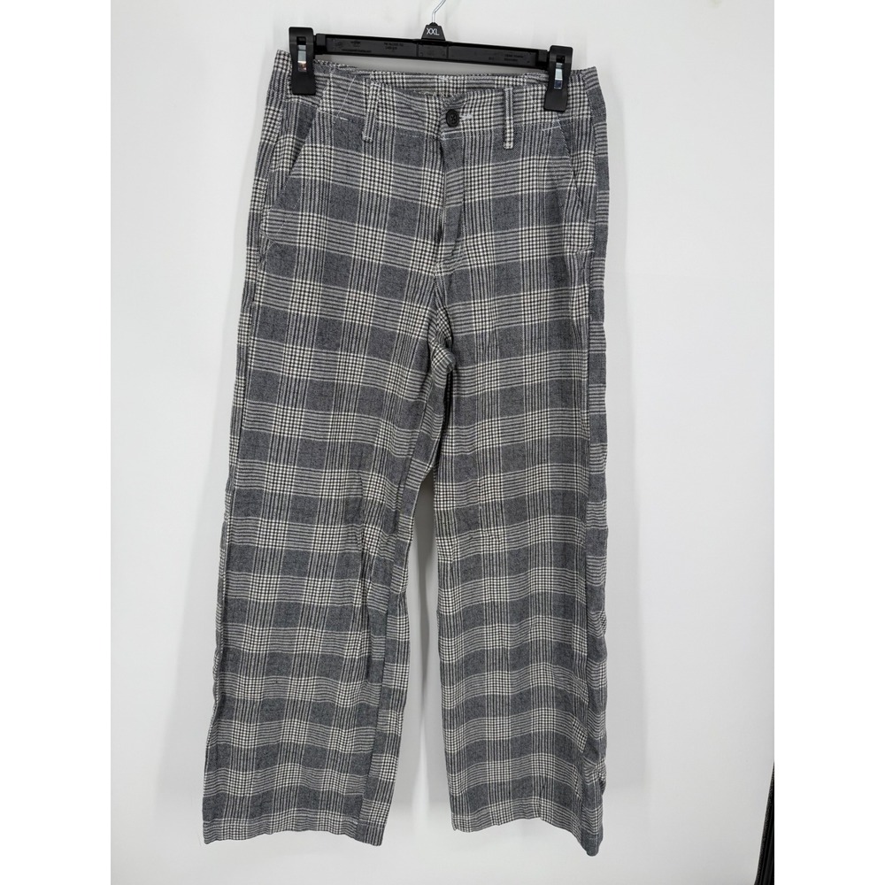 American Eagle Plaid Wide Leg Trousers Women 2 Short Grey High Rise  Pants